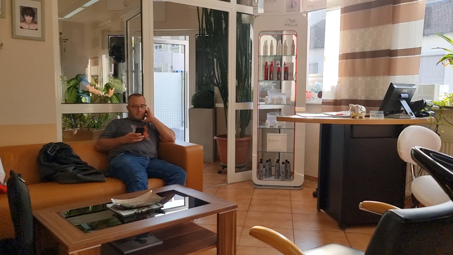 1167 04 barberette BabsiS´s husband controlling her ASMR daily haircut by barber