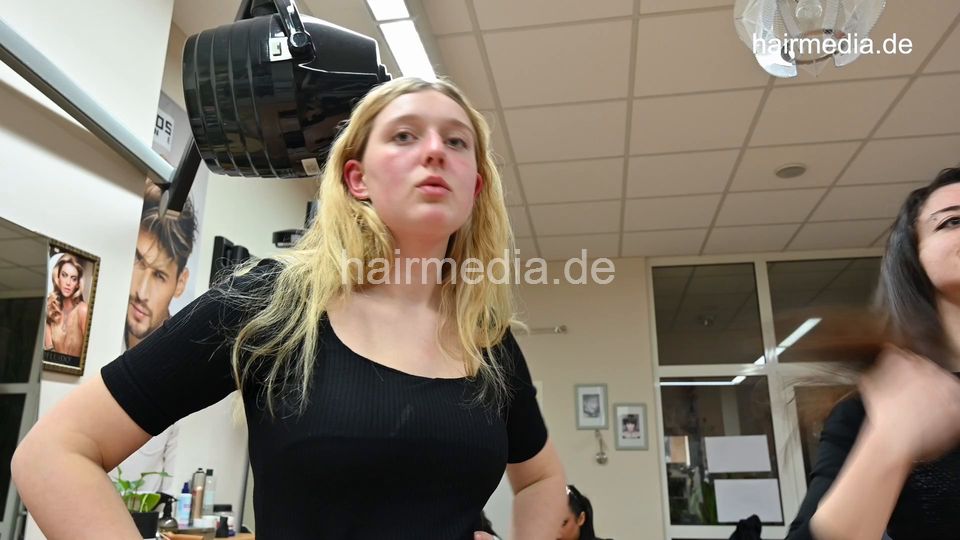 543 04 LinaW second fresh washed thick blond hair forward wash and blow styling by Leyla