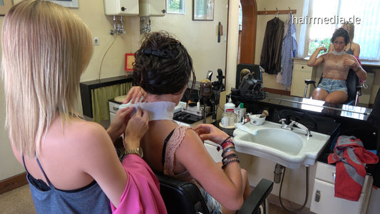 8145 Maleen 4 cut after shampoo in barberchair armchair