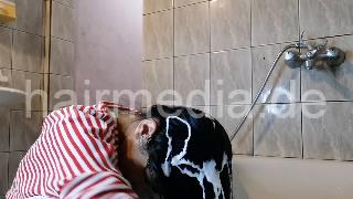 9093 17 Long Hair Red at bathtub forward backward and upright wash self