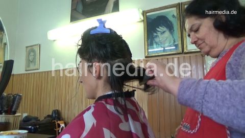 6196 09 Tammy haircut and blow, faceshield and hairspray by mature barberette