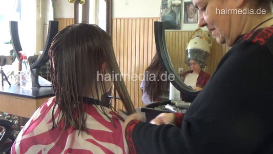 6207 young girls Masha 2 haircut undercut and wet set by mature barberette