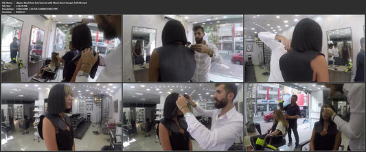 1062 clipper black hair bob haircut with blond short bangs!