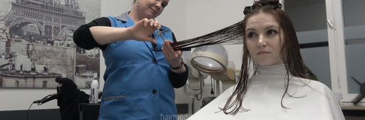 8300 JuliaR by MelanieM 3 haircut in barberchair in vintage barbershop in large cape