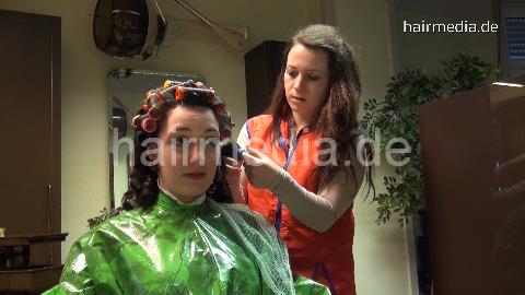 6158 Damaris 3 set wet set and hooddryer in heavy thick pvc green cape