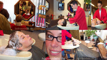 Load image into Gallery viewer, h026 hobbybarberette Carola salon 1 shampoo by barber student in red apron