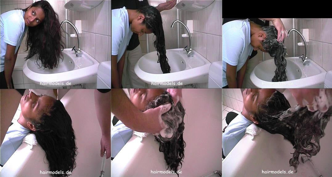 9106 Fabienne, forward, backward shampooing by old barber 16 min for download