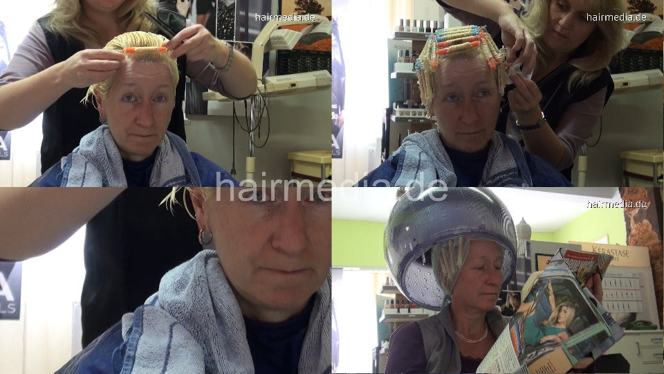 7090 Barberette PetraS by colleauge 2 small rod wet set on short blonde hair