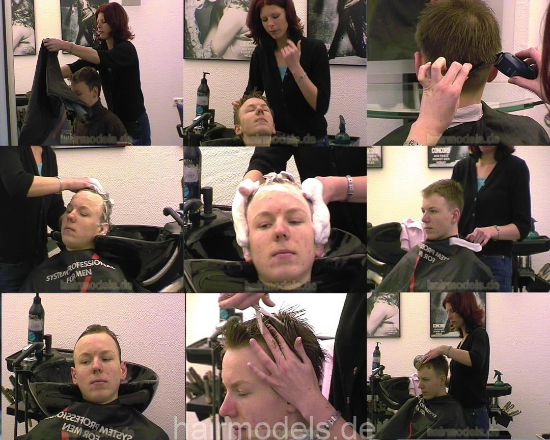 252 young boy shampoo and cut by barberette redhead