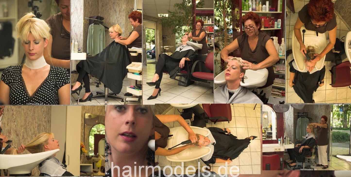 799 Stephanie backward shampooing long blonde hair Karlruhe vintage salon