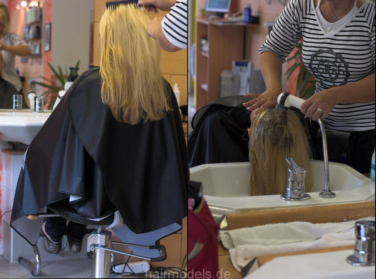 656 Julia teen shampooing forward in GDR salon hairwash