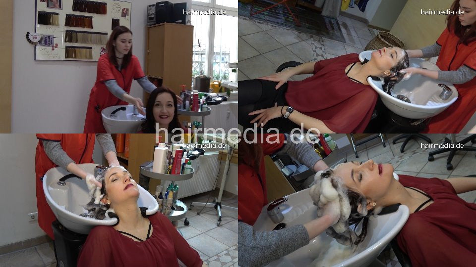 9083 Federica by Anne in dederon apron shampooing backward