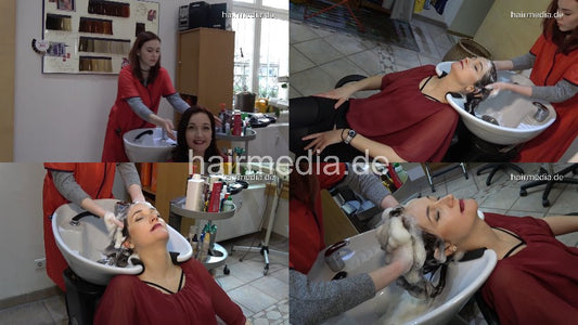 9083 Federica by Anne in dederon apron shampooing backward