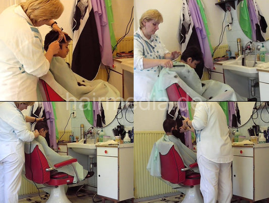 1013 young boy buzz by mature hungarian barberette