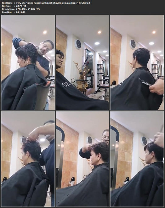 1062 very short pixie haircut with neck shaving using a clipper