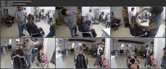 1062 woman blond short haircut trimming