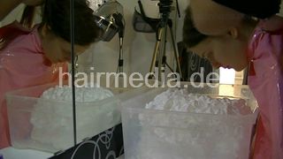 0406  Tola shave cream head dunking forward shampoo hair and face