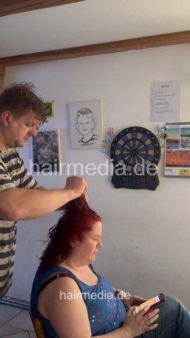 Yvonne by barber Mike coloring red at home