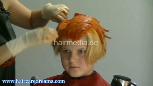 1902 young girl dramatical haircut and bleaching Part 2: coloring fire red