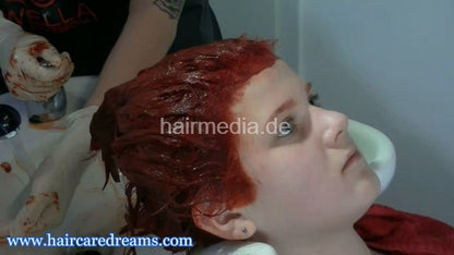1902 young girl dramatical haircut and bleaching Part 2: coloring fire red