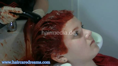 1902 young girl dramatical haircut and bleaching Part 2: coloring fire red