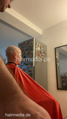 2012 230630 home salon triple headshave in red pvc cape