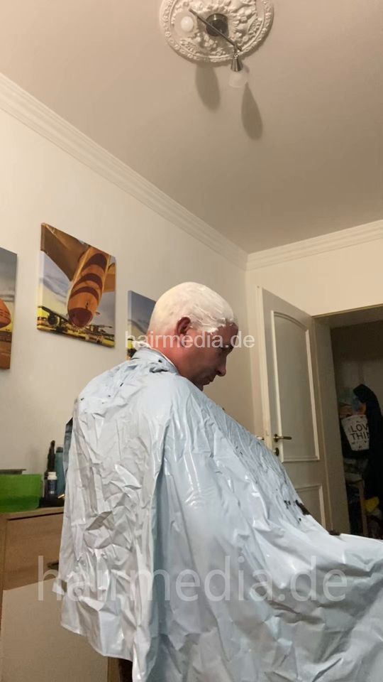 2012 20250803 headshave buzz and shaving cream blue pvc cape
