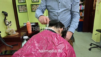 Leyla shampooing thick hair by barber pink cape shampoo ASMR and blow