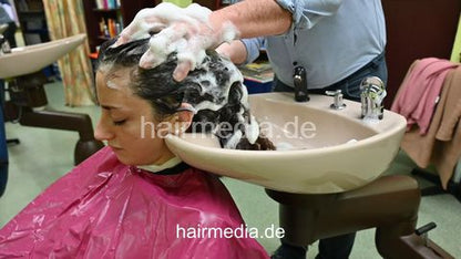 Leyla shampooing thick hair by barber pink cape shampoo ASMR and blow