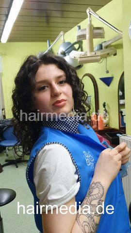 Nathan fake haircut by his curly girlfriend Valenting in apron