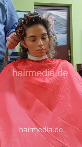 Lady Janina student barberette first day, wetset by barber