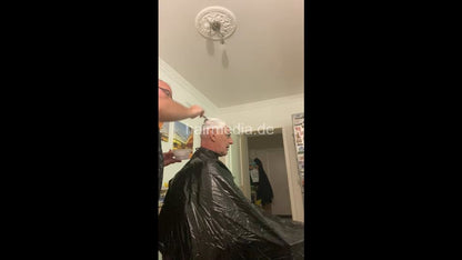 2012 20250809 headshave buzz and shaving cream raincoat