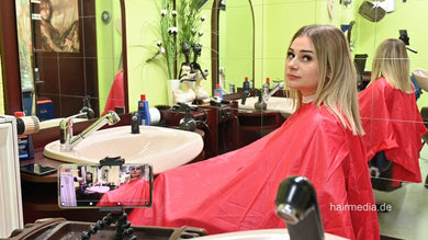 2303 VanessaH 2 chewing forward shampooings by barber in red cape