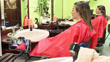 Load image into Gallery viewer, 2303 VanessaH 3 chewing metal rollers wetset and hood dryer by barber in red cape