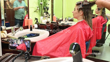 Laden Sie das Bild in den Galerie-Viewer, 2303 VanessaH 3 chewing metal rollers wetset and hood dryer by barber in red cape