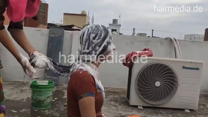9149 Forced Long Hair Shampoo In Cold Weather outdoor