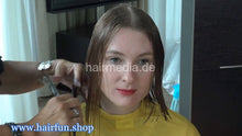 Load image into Gallery viewer, 1213 Anastasia cut and foam perm yellow push button cape in salon