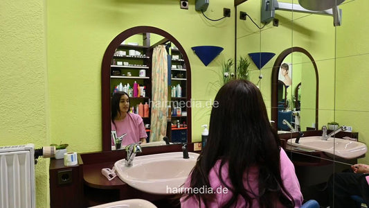 AnissaK long hair second session forward wash by barber pre wetset