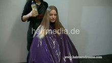 Load image into Gallery viewer, 1213 Blonde grey leatherpant dishwashing liquid hair and face purple cape by Domenica