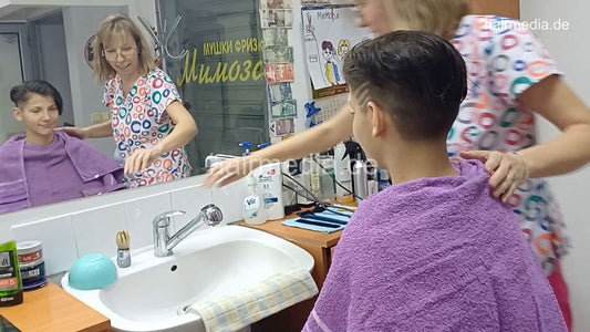 8402 Bojana 2 teen 2 forward shampoo hair ear and face in barbershop by female barber JelenaB