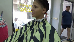 8402 Bojana chewing teen 1 undercut in barbershop by female barber JelenaB