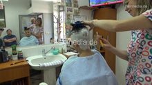 Cargar imagen en el visor de la galería, 8402 Bojana chewing teen 2 headshave, knife and shaving cream in barbershop by female barber JelenaB