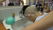 Cargar imagen en el visor de la galería, 8402 Bojana chewing teen 2 headshave, knife and shaving cream in barbershop by female barber JelenaB