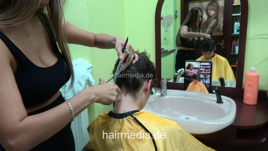 1256 CarolaT 2024 session 6 wet haircut by barberette Zoya, multicaped