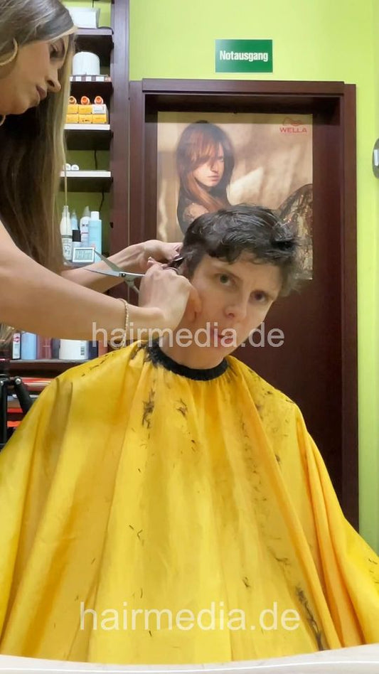 1256 CarolaT 2024 session 6 wet haircut by barberette Zoya, multicaped - vertical video