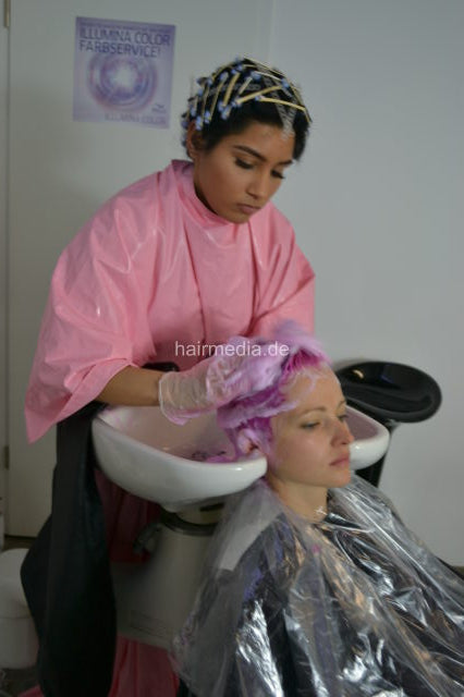 011 New Year Haircut - Dany hair coloring by Melody in cape and perm rollers