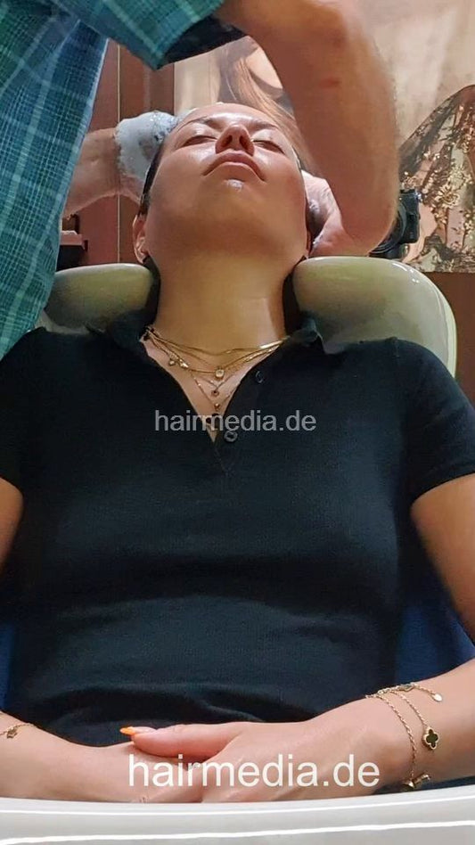 Emilia long hair backward pampering shampoo and blow by barber - facecam