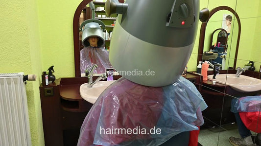 2303 young man Felipe controlled by mom Barbara forward shampoo and blow by barber