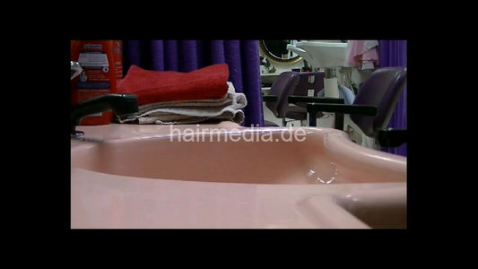 1213 Frachise forward shampoo by teen barberette in rollers pink salon bowl
