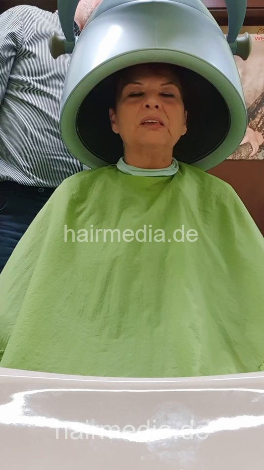 2303 short hair barberette JacquelineF 3 by salonbarber under the dryer - vertical video